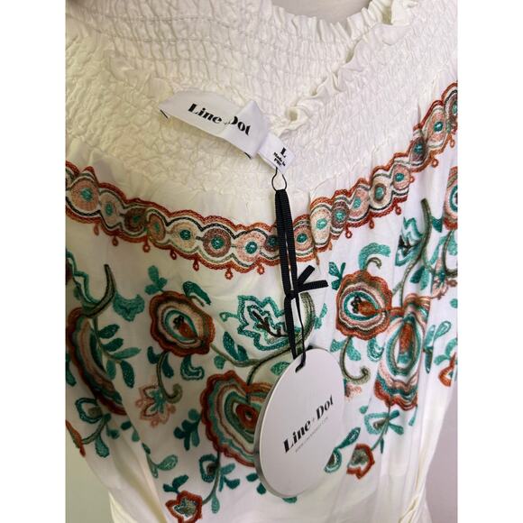 Line & Dot Rina Embroidered Boho Peasant Midi Dress White Multicolor L NWT - Picture 4 of 5
